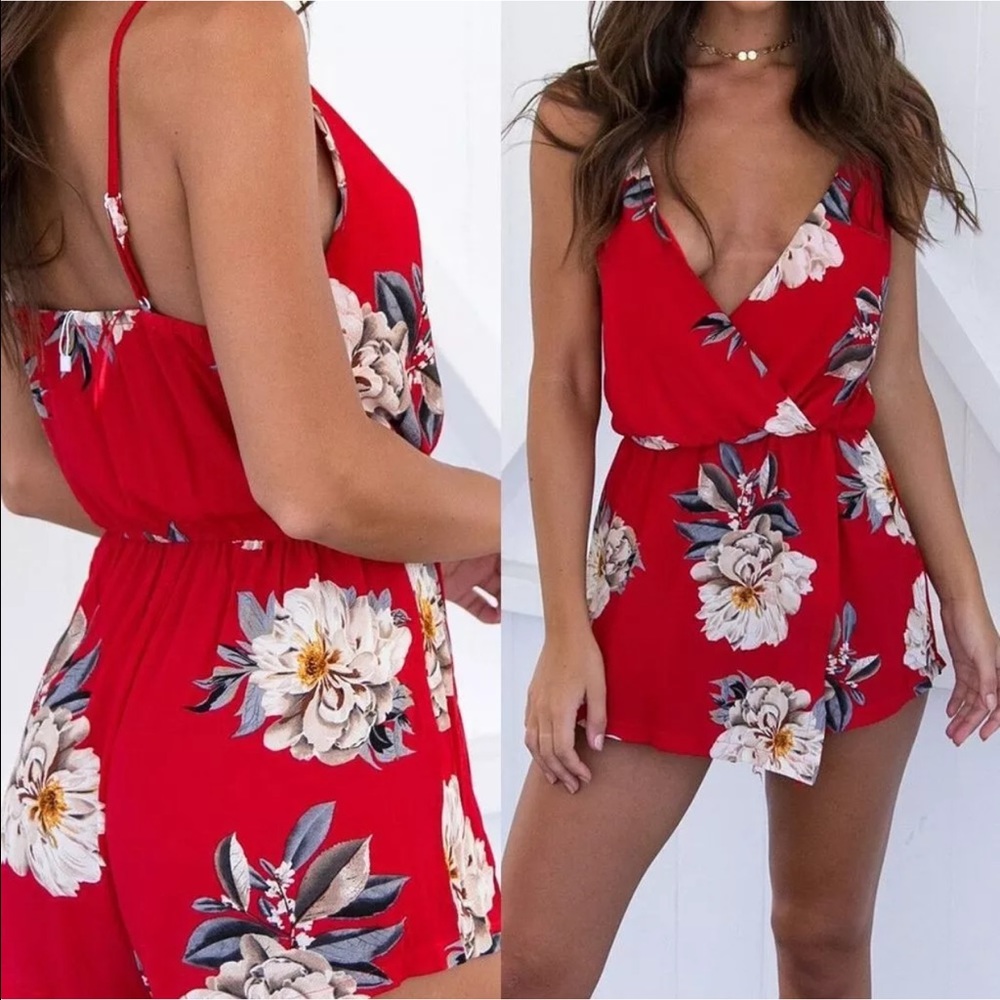 Red Floral Romper